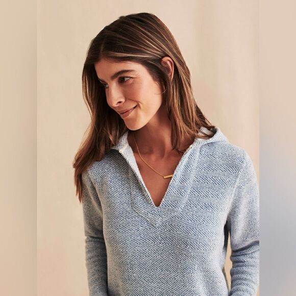 FAHERTY-Whitewater Baja Blue Hoodie V-Neck Pullover Oversized Beachy, Size Small - Picture 4 of 16